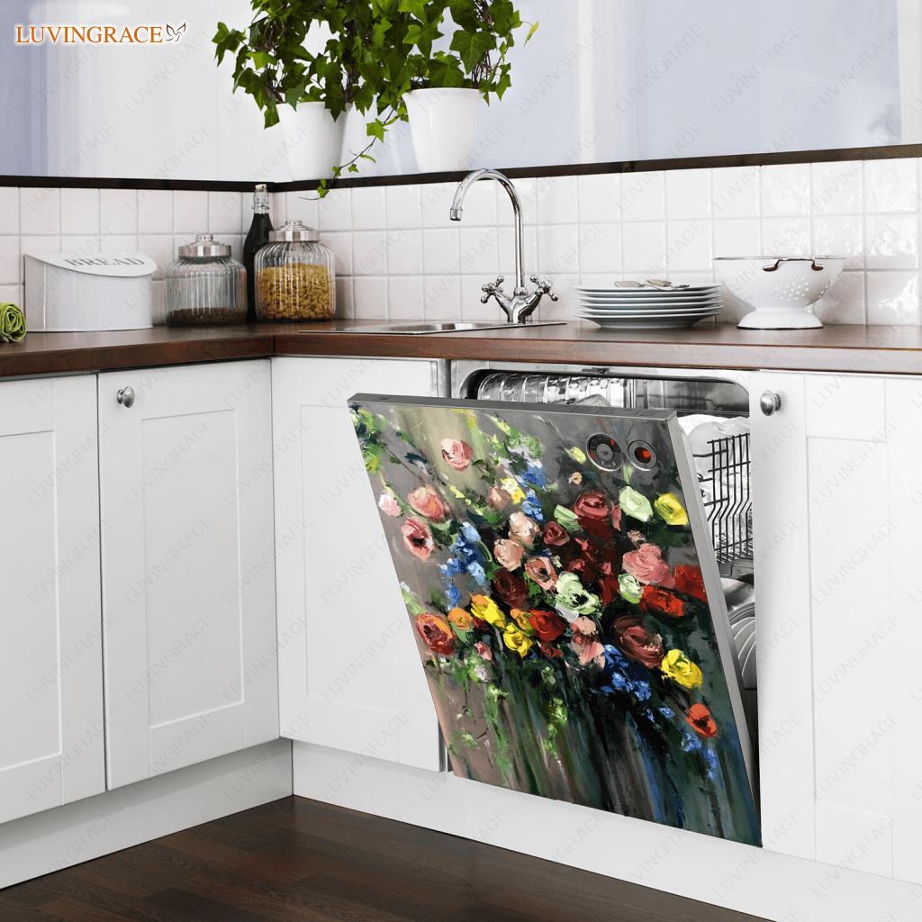Kitchen Dishwasher Magnet Cover Colorful Flowers