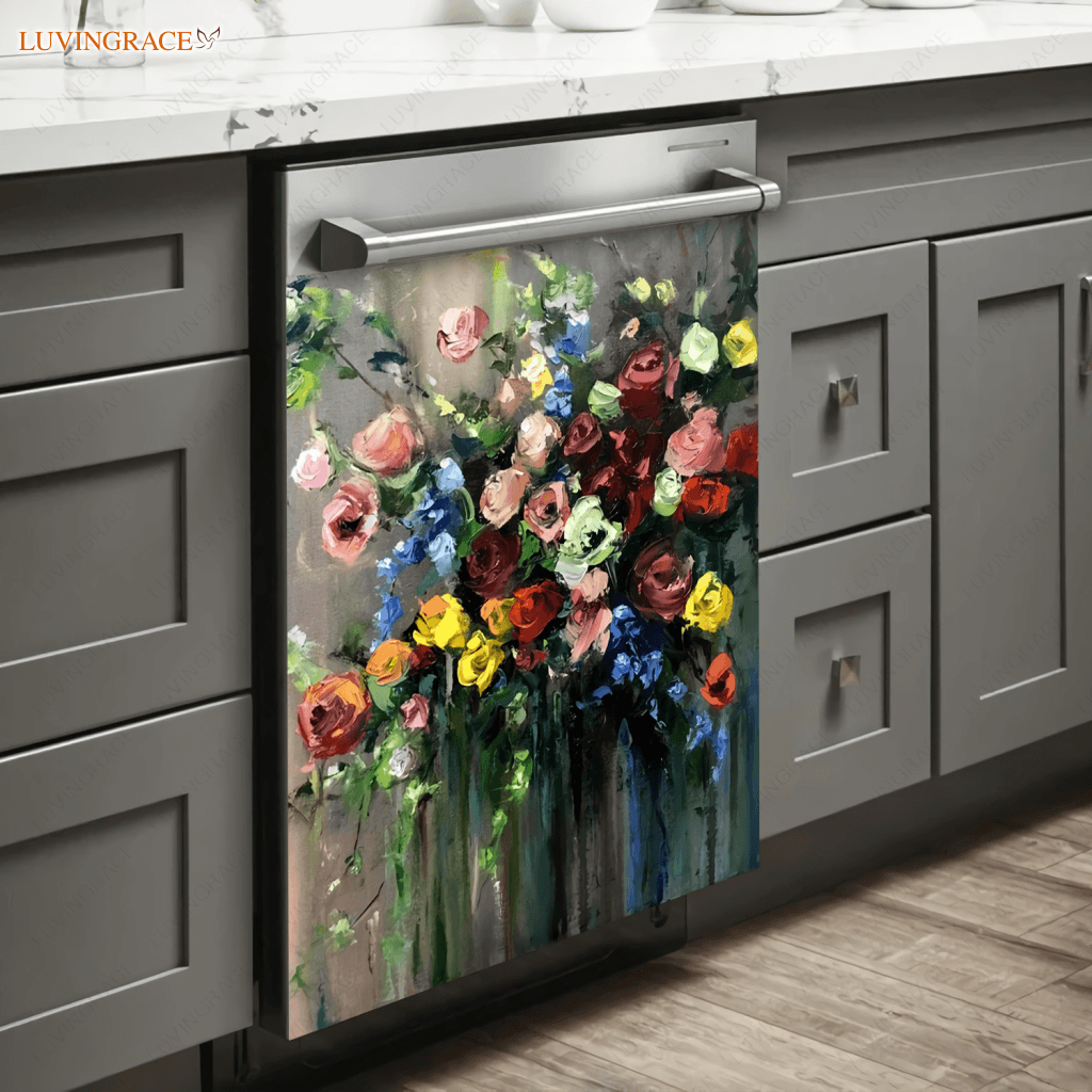 Kitchen Dishwasher Magnet Cover Colorful Flowers
