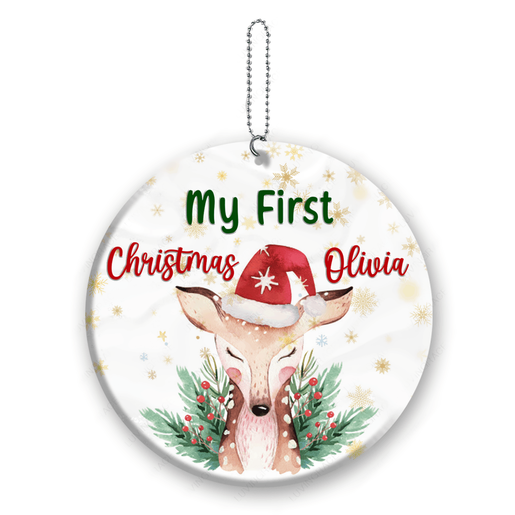 Little Deer My First Christmas Baby Name Personalized Ornament