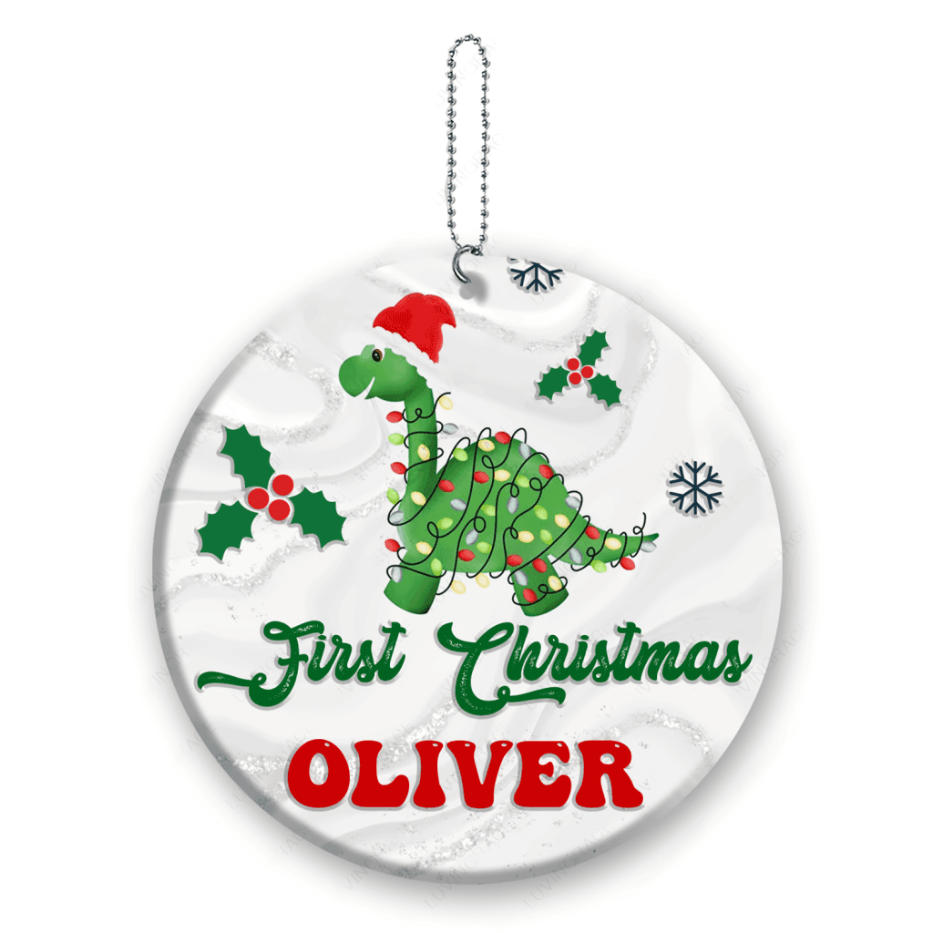 Little Dinosaur Christmas Light Baby First Christmas Personalized Ornament
