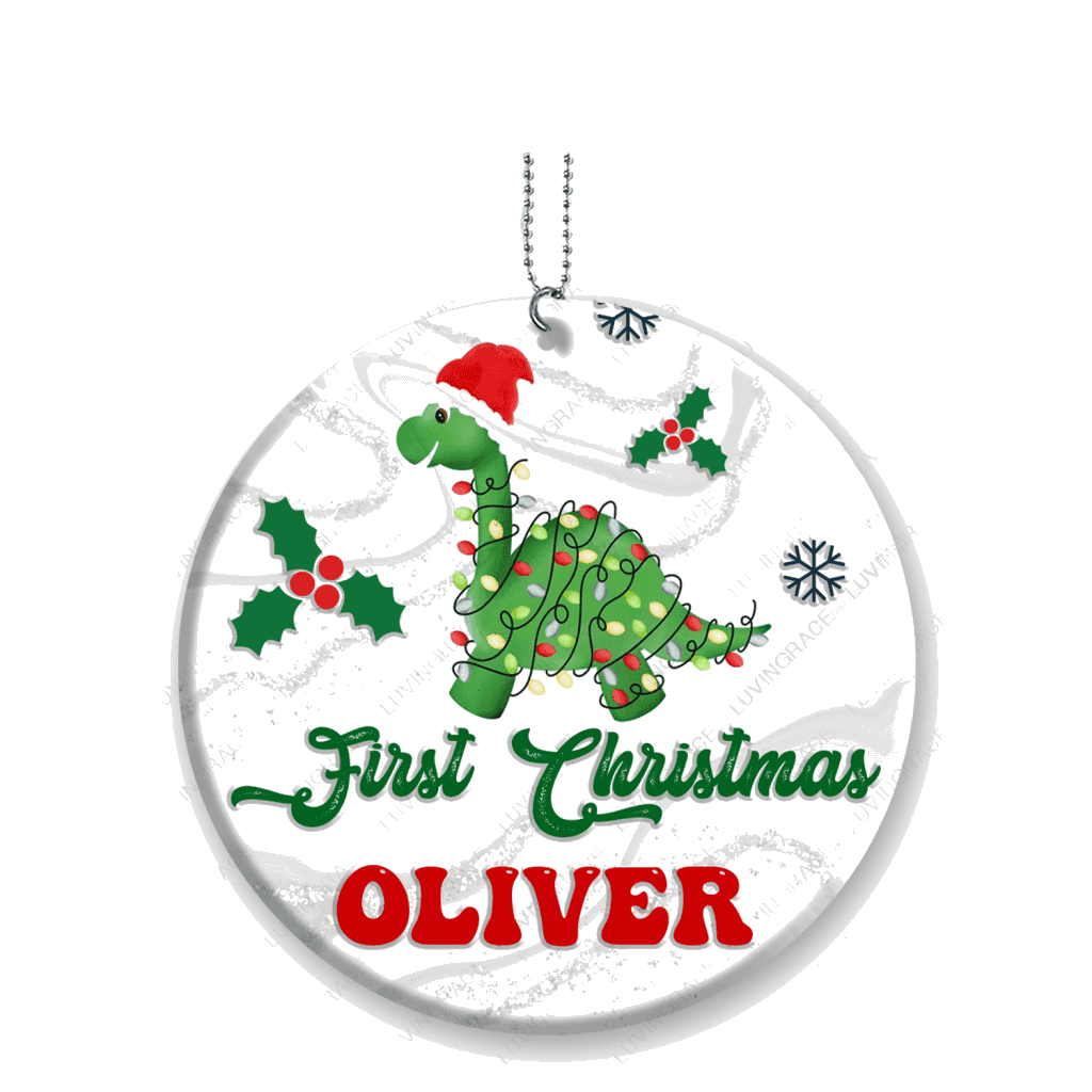 Little Dinosaur Christmas Light Baby First Christmas Personalized Ornament
