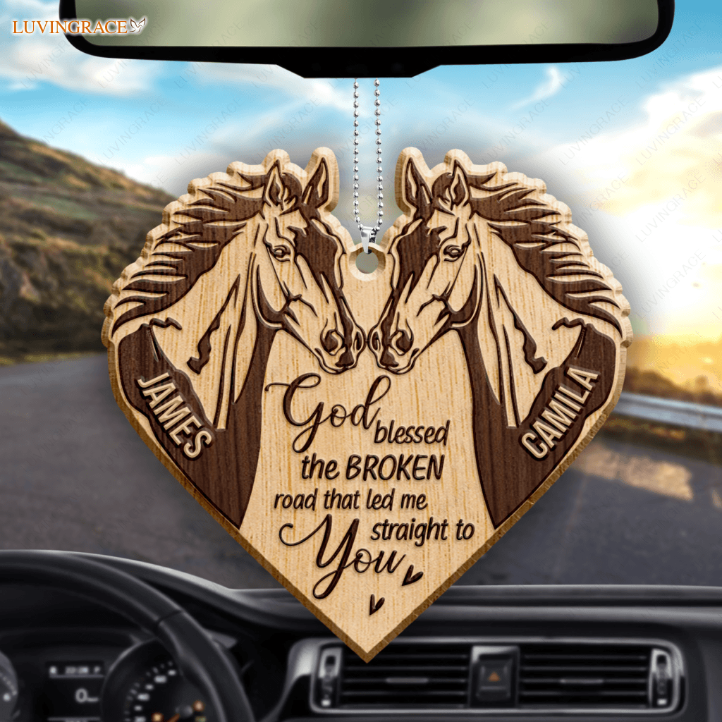Love Horse Couple God Blessed Personalized Wood Engraved Ornaments Wooden Ornament