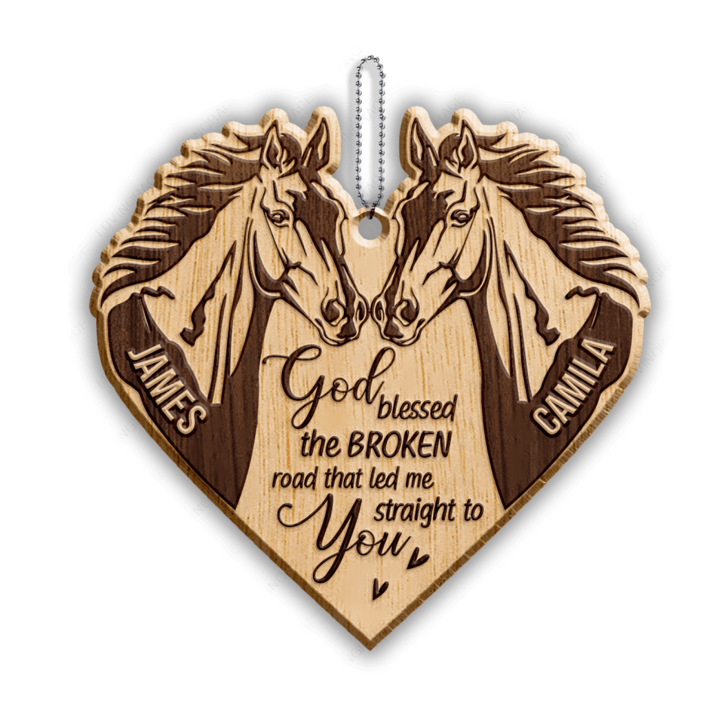Love Horse Couple God Blessed Personalized Wood Engraved Ornaments