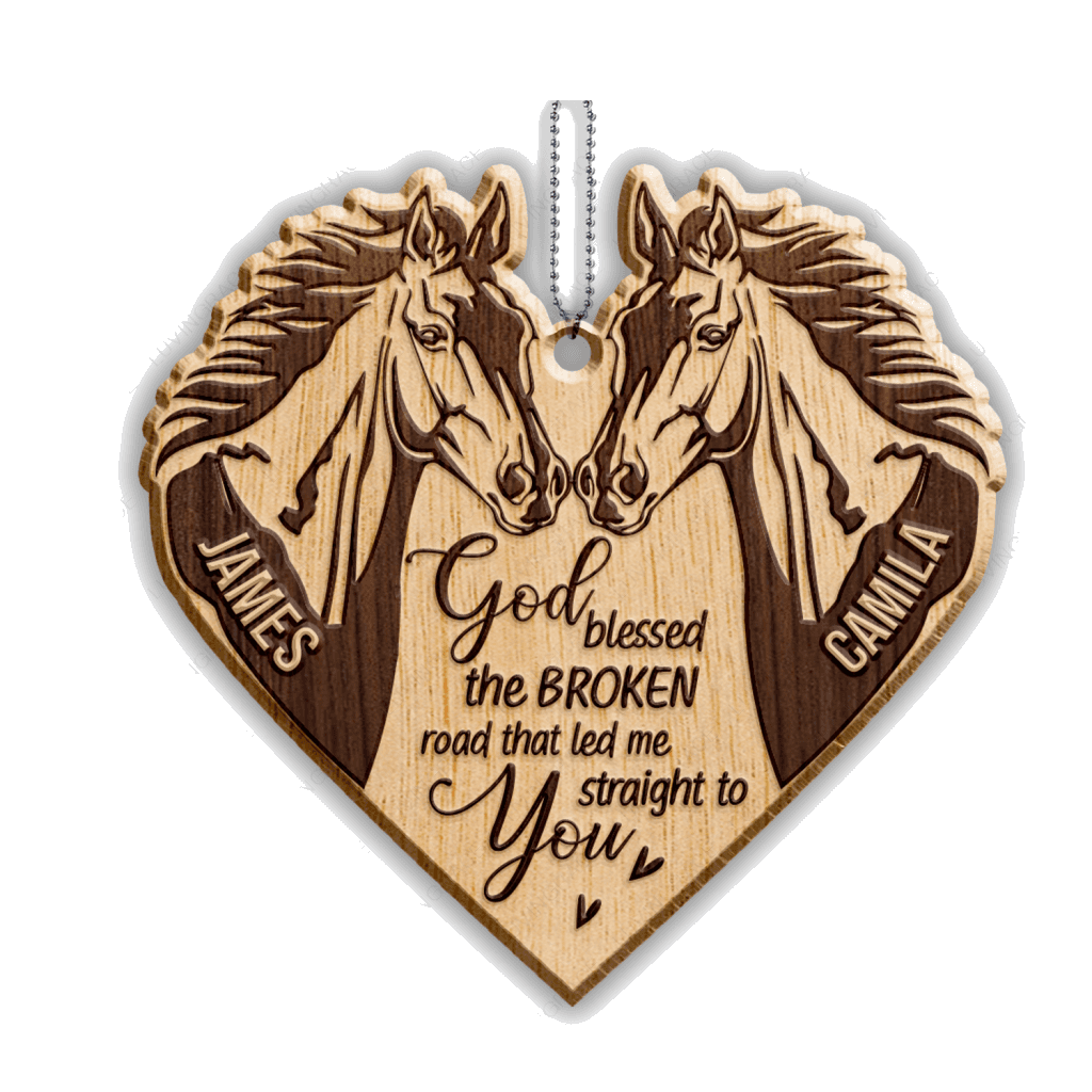 Love Horse Couple God Blessed Personalized Wood Engraved Ornaments