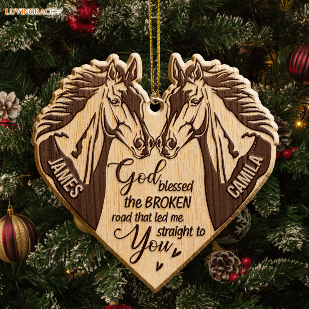 Love Horse Couple God Blessed Personalized Wood Engraved Ornaments Wooden Ornament