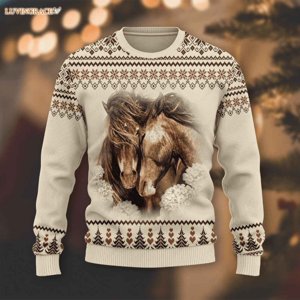 Love Horse Wool Knitted Christmas Pattern God Blessed Ugly Sweater S Sweatshirt