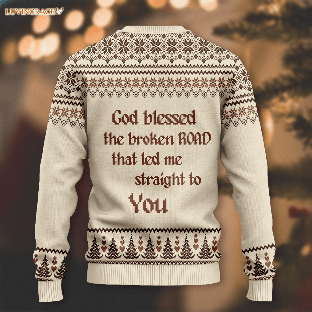 Love Horse Wool Knitted Christmas Pattern God Blessed Ugly Sweater Sweatshirt