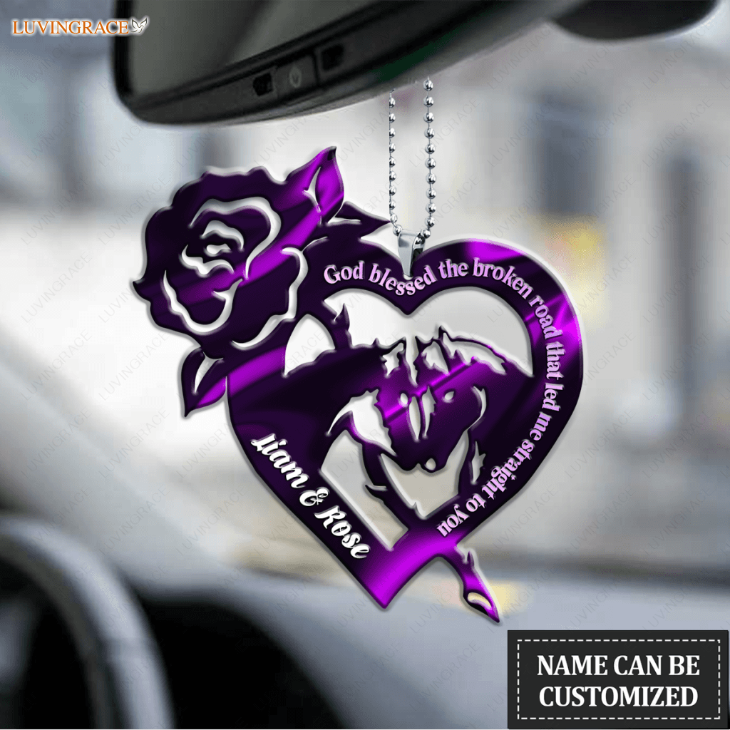 Love Horses Couple And Rose Heart God Blessed Personalized Ornament