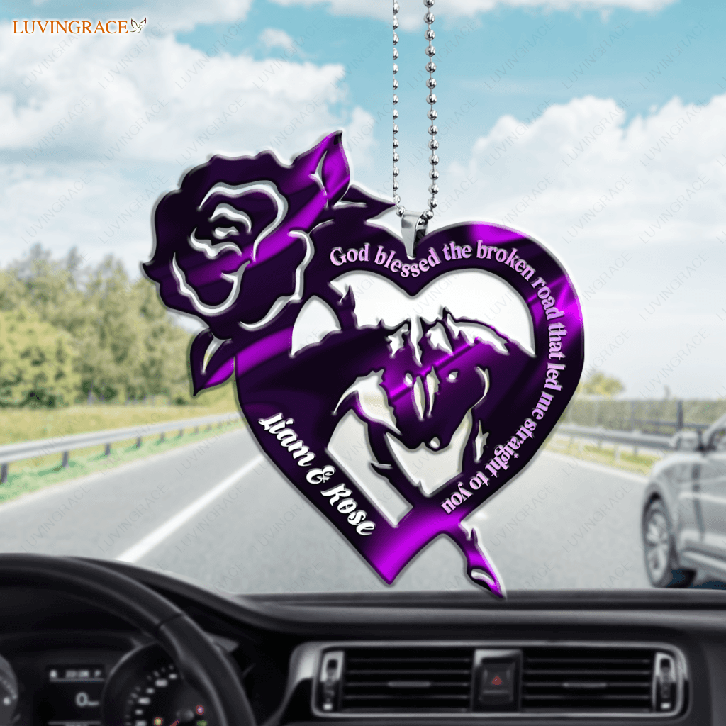 Love Horses Couple And Rose Heart God Blessed Personalized Ornament