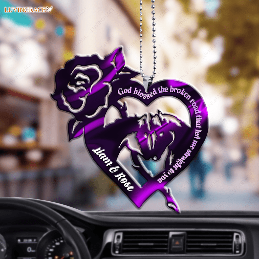 Love Horses Couple And Rose Heart God Blessed Personalized Ornament