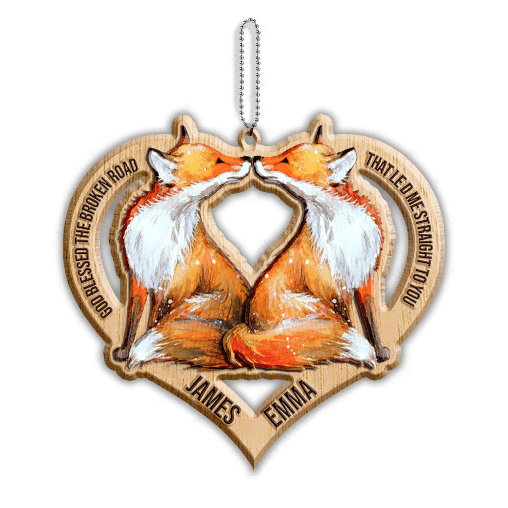 Loving Fox Couple God Blessed Personalized Wood Engraved Ornaments
