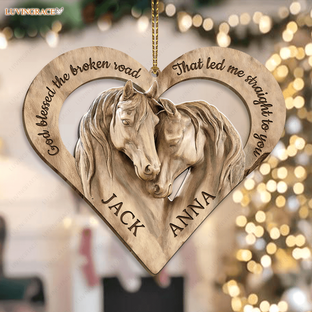Loving Horses God Blessed Personalized Wooden Ornament
