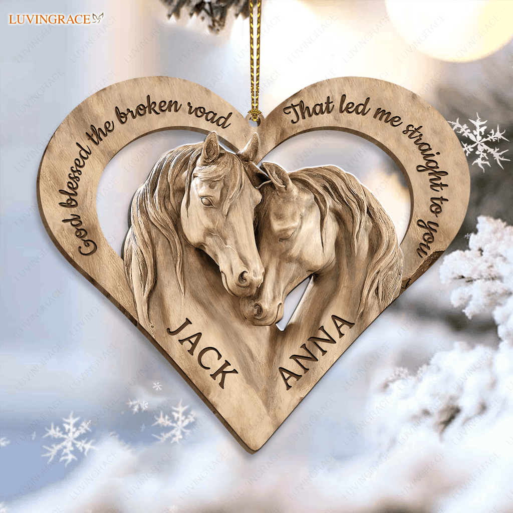 Loving Horses God Blessed Personalized Wooden Ornament