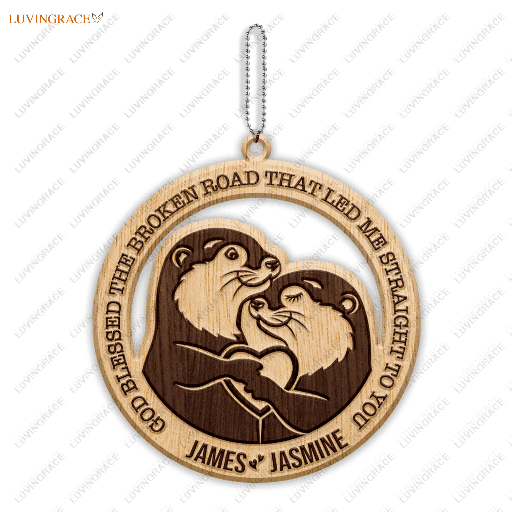 Loving Otter Couple God Blessed Personalized Wood Engraved Ornaments Wooden Ornament