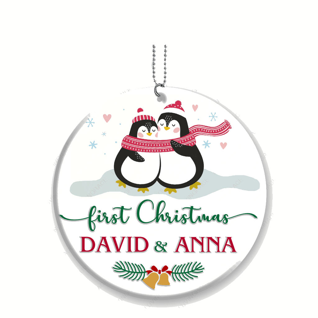 Loving Penguin Couple Our First Christmas Personalized Ornament