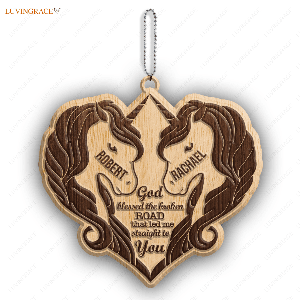 Loving Unicorn Couple God Blessed Personalized Wood Engraved Ornaments Wooden Ornament