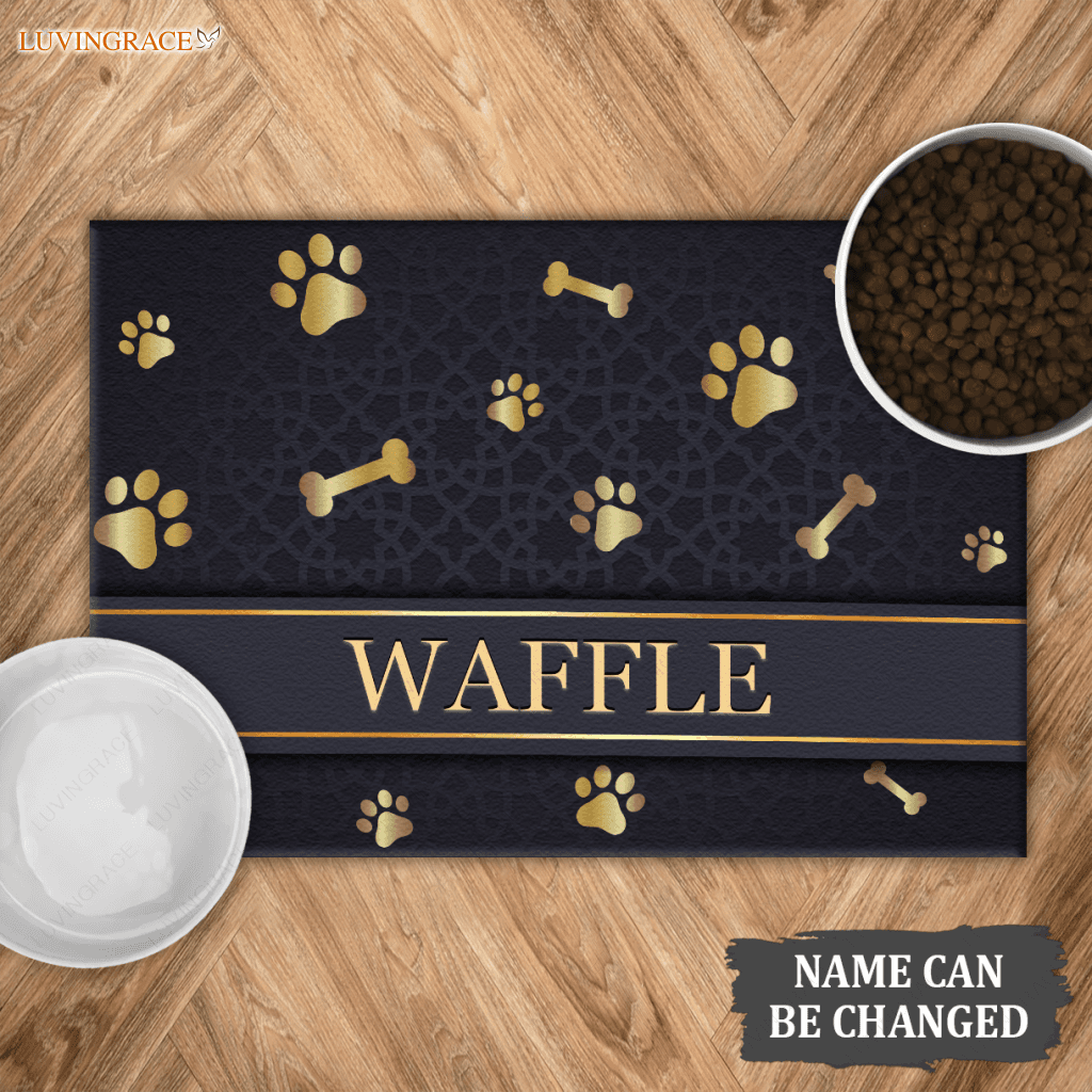 Luvingrace 01 Elegant Navy Blue Personalized Dog/Cat Food Mat Custom Pet Bowl Doormat