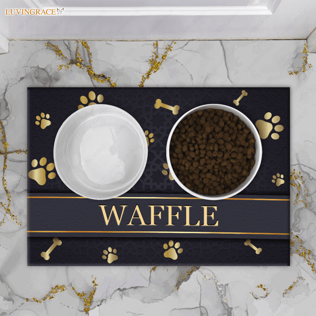 Luvingrace 01 Elegant Navy Blue Personalized Dog/Cat Food Mat Custom Pet Bowl Doormat