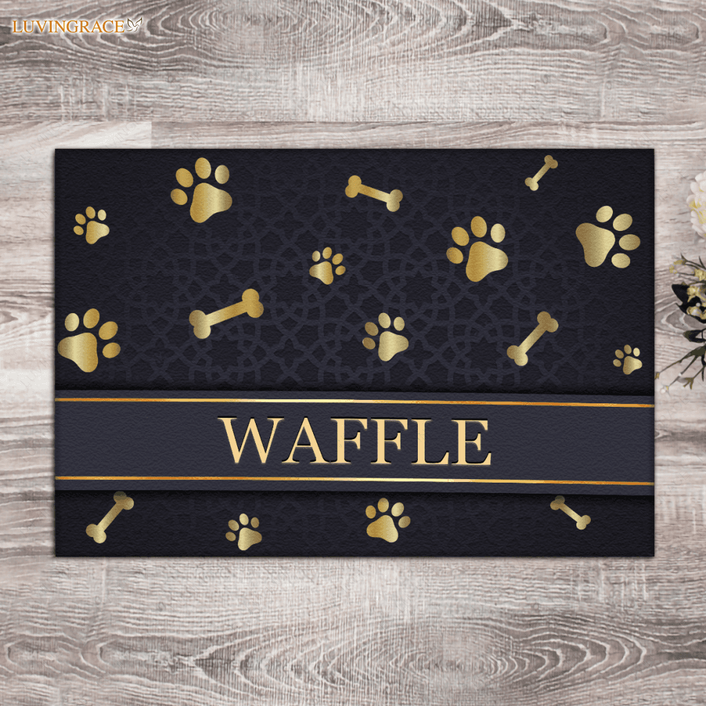 Luvingrace 01 Elegant Navy Blue Personalized Dog/Cat Food Mat Custom Pet Bowl Doormat