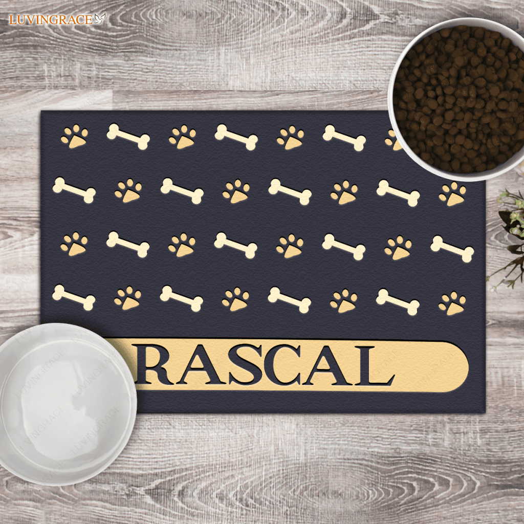 Luvingrace 02 Elegant Navy Blue Personalized Dog/Cat Food Mat Custom Pet Bowl Doormat