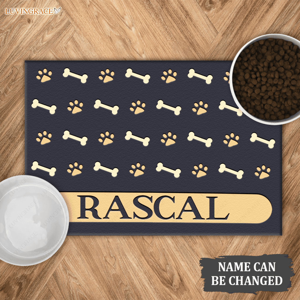 Luvingrace 02 Elegant Navy Blue Personalized Dog/Cat Food Mat Custom Pet Bowl Doormat