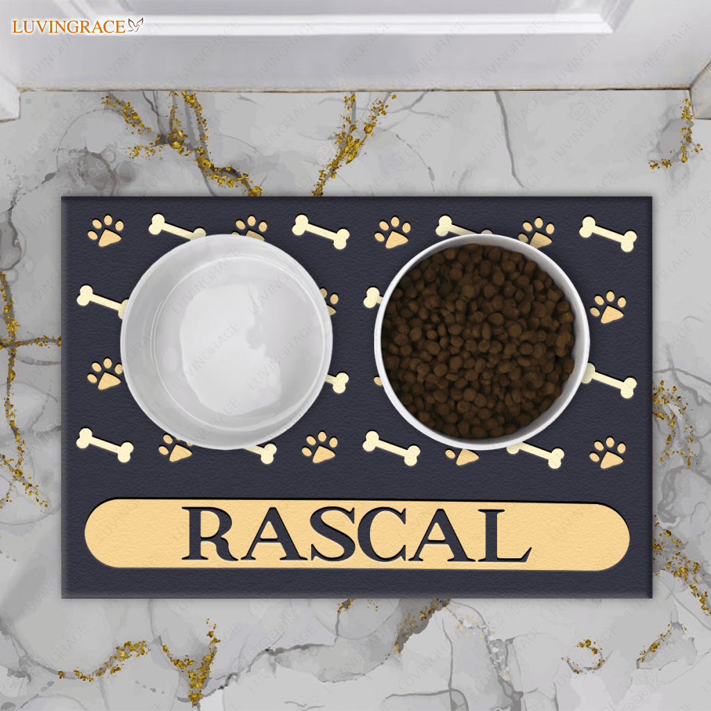 Luvingrace 02 Elegant Navy Blue Personalized Dog/Cat Food Mat Custom Pet Bowl Doormat
