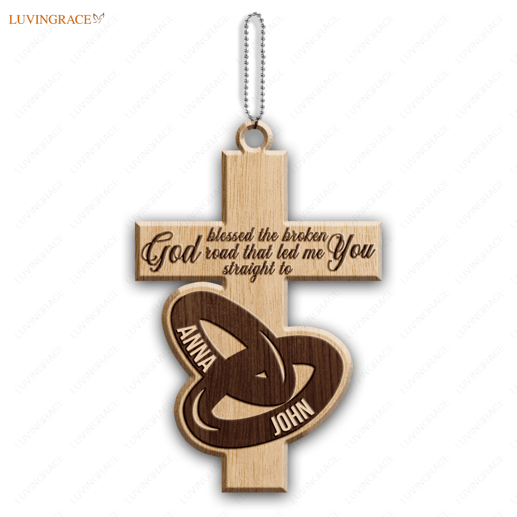 Luvingrace Couple Rings And Cross God Blessed Personalized Ornaments Wooden Ornament