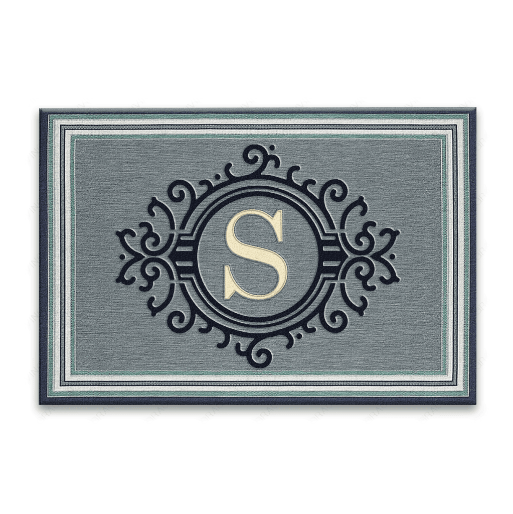 Printfamily L01 Vintage Monogram The First Letter of Family Name Personalized Doormat