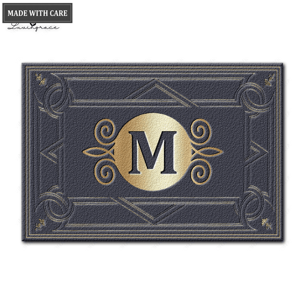 Printfamily L02 Vintage Monogram The First Letter of Family Name Personalized Doormat