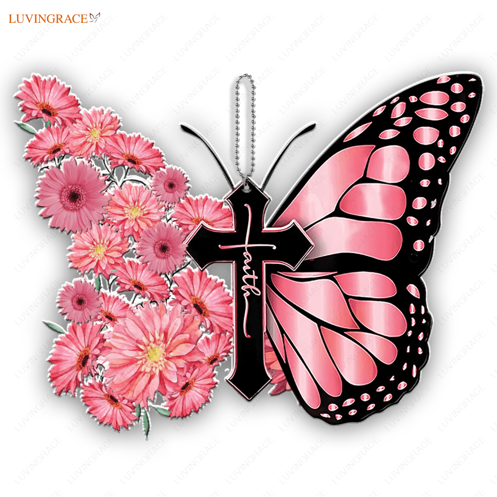 Luvingrace L184 Pink Gerbera Daisy Butterfly Faith Ornament