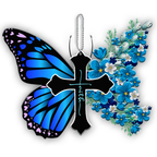 Printfamily L185 Blue Flowers Butterfly Faith Cross Ornament