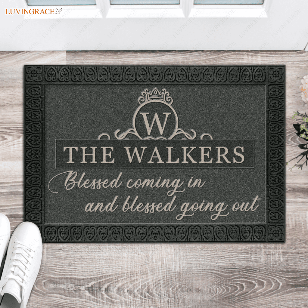 Luvingrace L67 Royal Monogram Collection Blessed Coming In Personalized Doormat