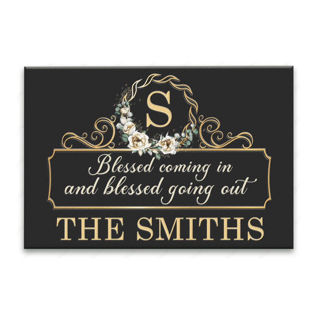 Luvingrace L98 Elegant Vintage Monogram Collection Blessed Coming In Personalized Doormat