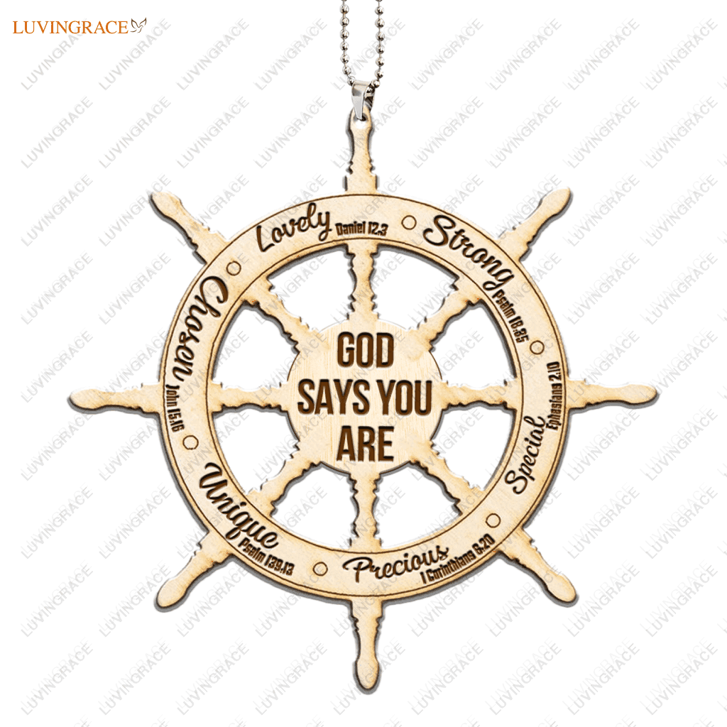 Printfamily M126 Ship Wheel God Says You Are Wood Engraved Ornament Wooden