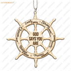 Printfamily M126 Ship Wheel God Says You Are Wood Engraved Ornament Wooden