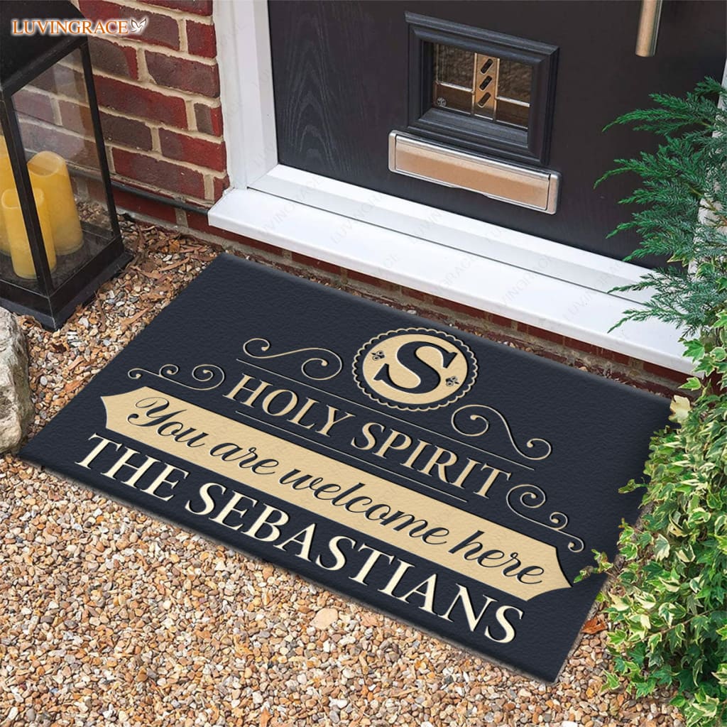 Luvingrace M88 Elegant Monogram Collection Holy Spirit Personalized Doormat