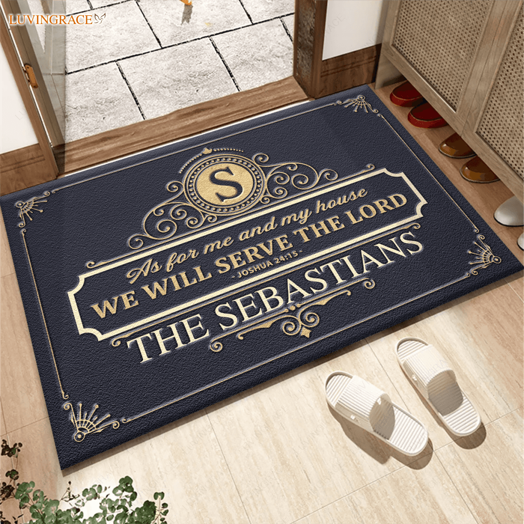 Luxury Elegant Frame Serve The Lord Personalized Doormat
