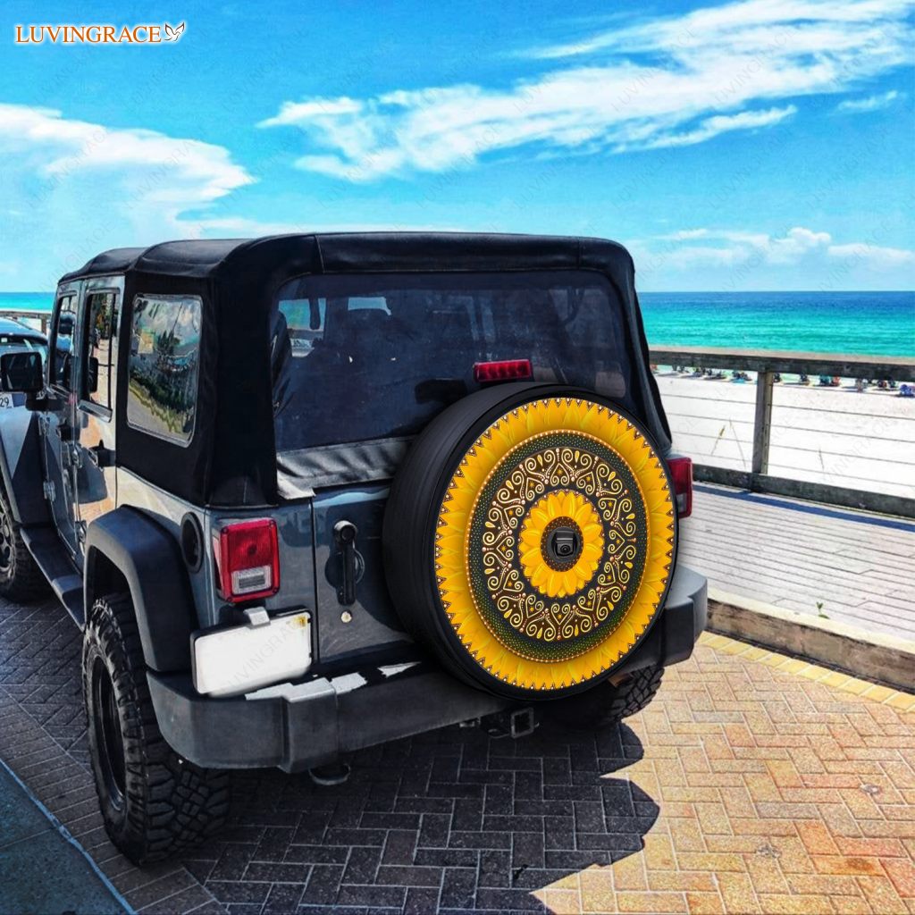 Mandala Sunflower Tire Cover Car Accessories