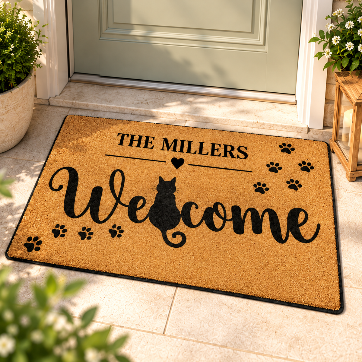 Personalized Family Name Cat Welcome Doormat – Cute Paw Print Home Decor