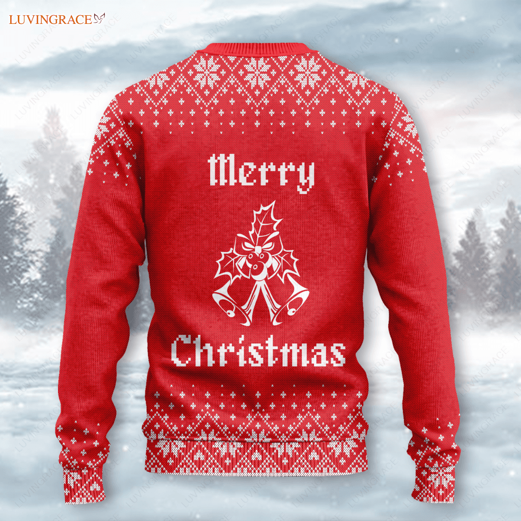 Merry Christmas Floral Cross Wool Knitted Pattern Ugly Sweater Sweatshirt