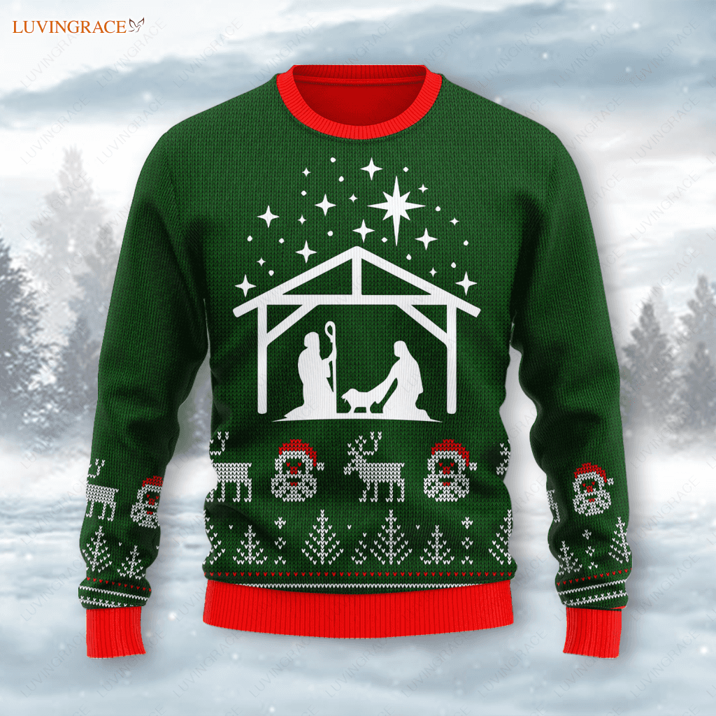 Merry Christmas Santa Reindeer Wool Knitted Pattern Ugly Sweater S Sweatshirt