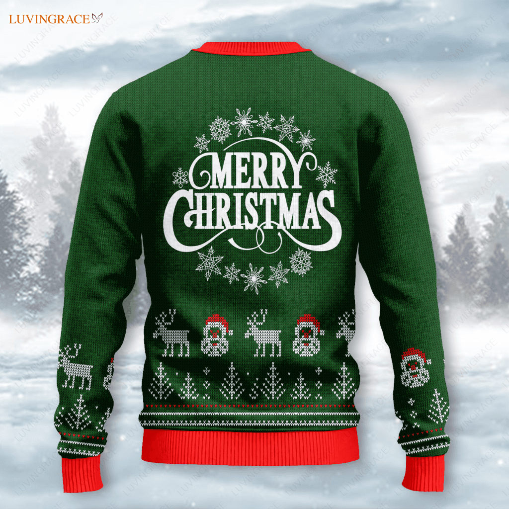 Merry Christmas Santa Reindeer Wool Knitted Pattern Ugly Sweater Sweatshirt