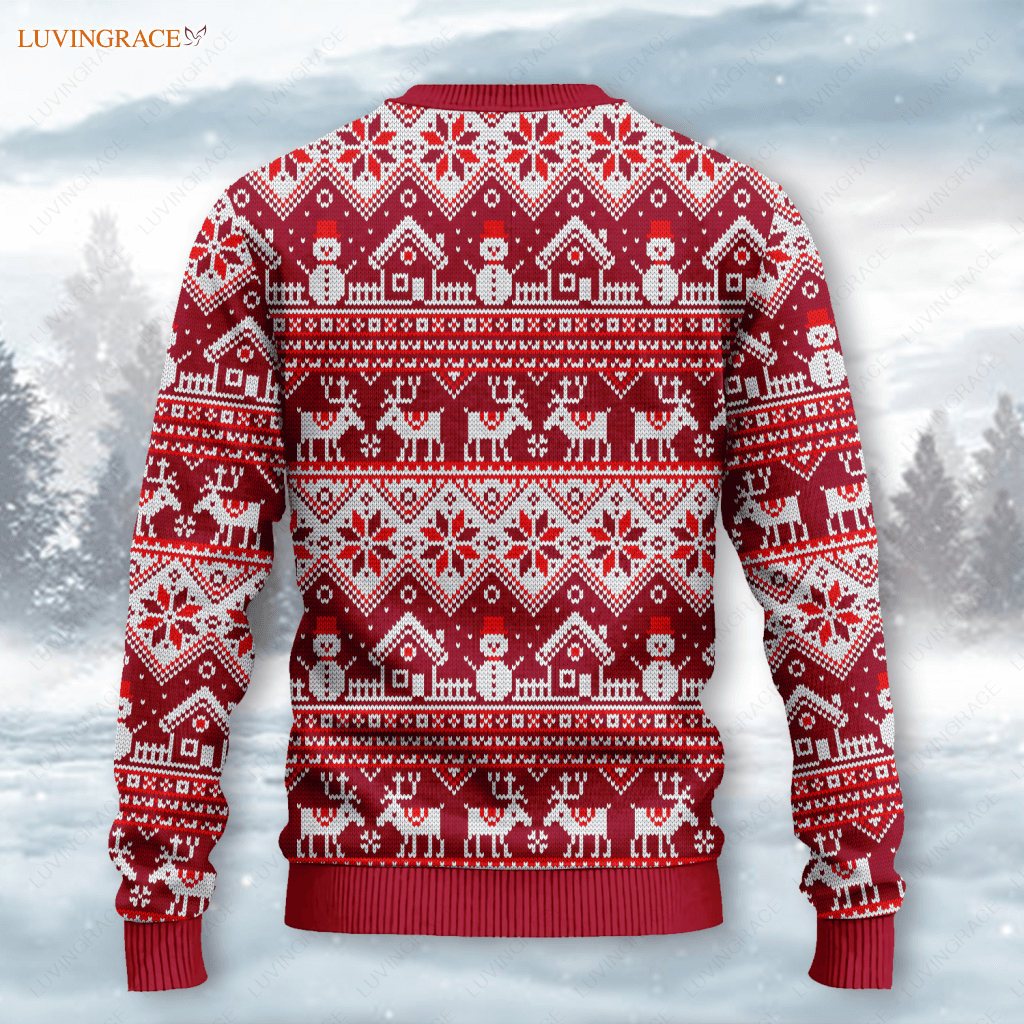 Merry Christmas Snowman Reindeer Wool Knitted Pattern Ugly Sweater Sweatshirt