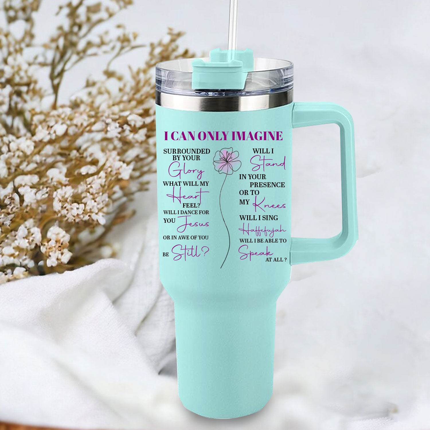 Surrounded By Your Glory 40oz Tumbler Travel Cup - Birthday, Christmas Gifts for Women - Religious, Self Care Inspiration Gifts