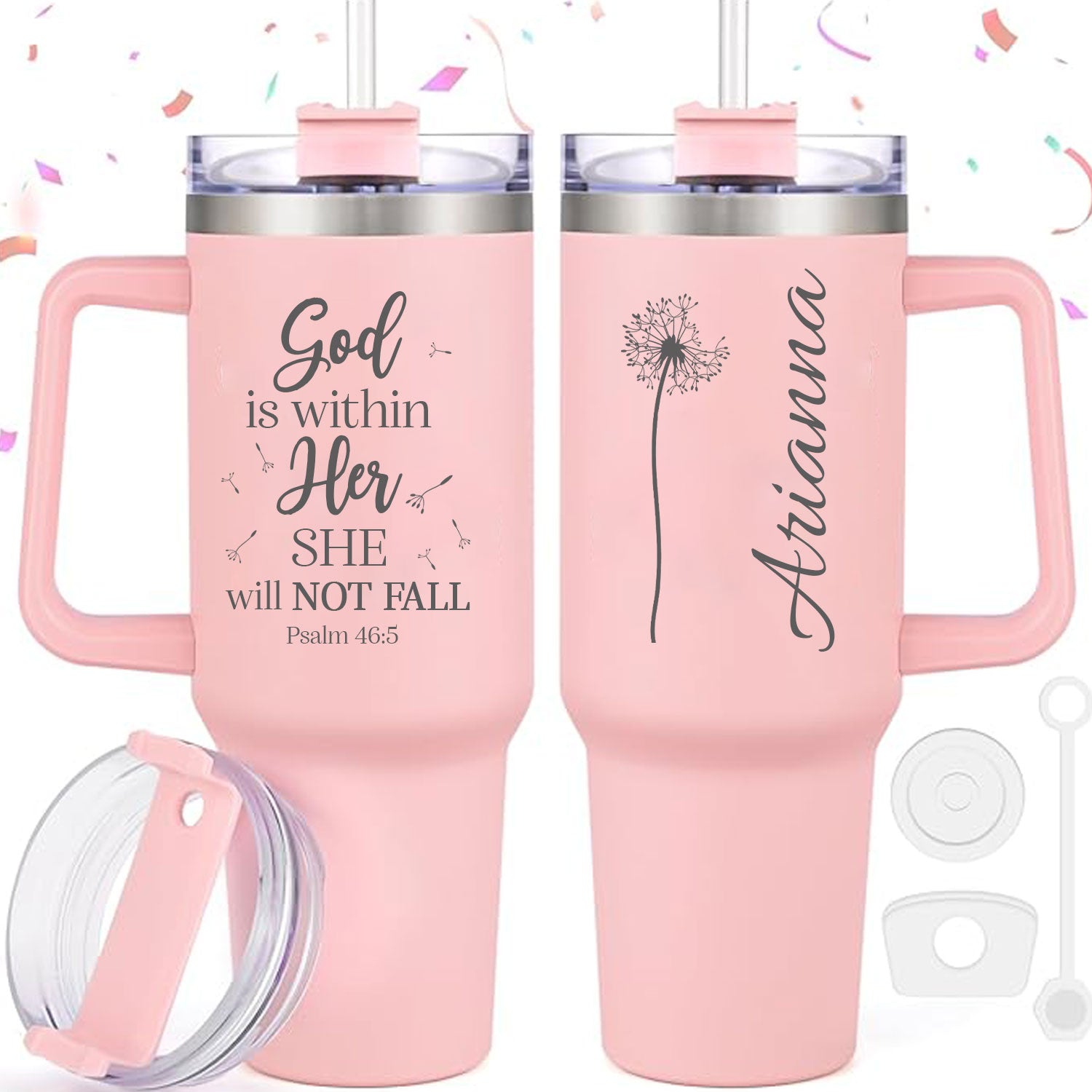 She will not fall 40oz Tumbler Travel Cup - Birthday, Christmas Gifts for Women - Religious, Self Care Inspiration Gifts