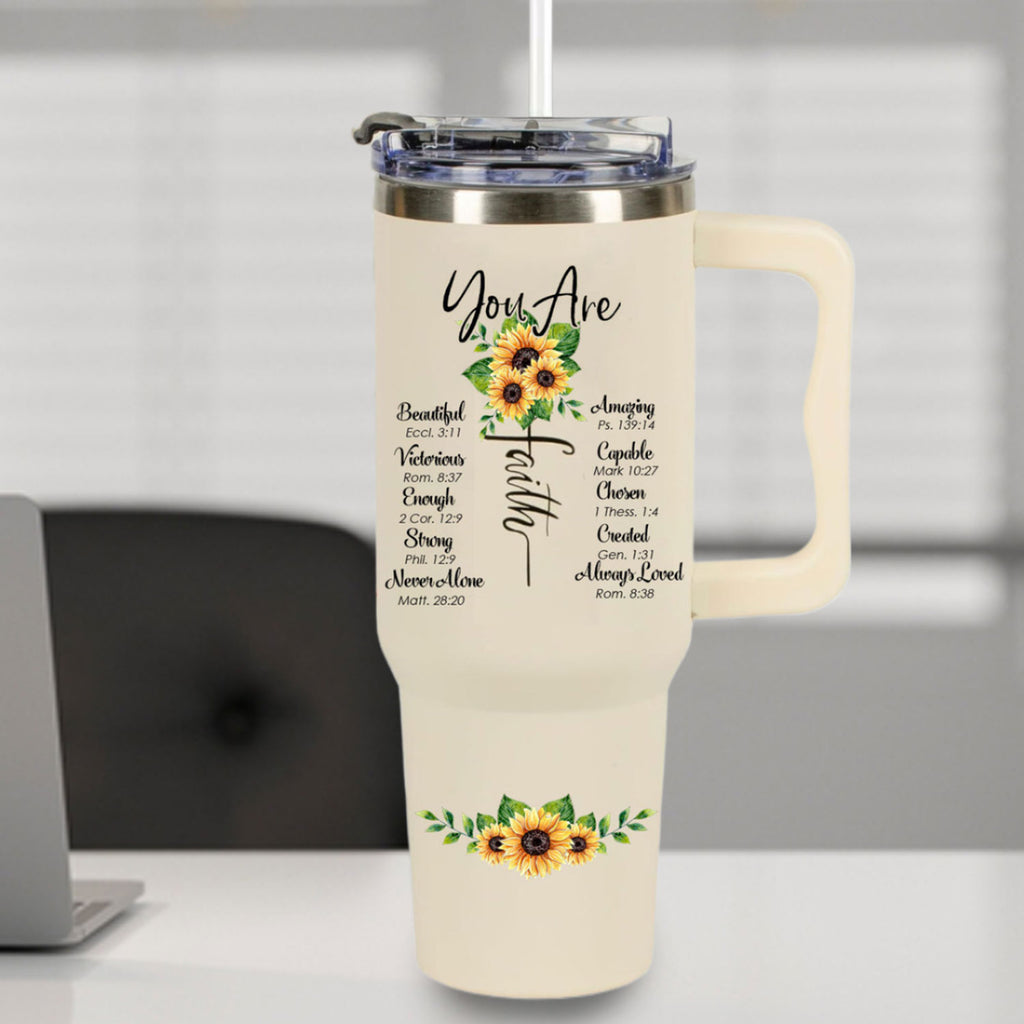 Sunflower You are 40oz Tumbler Travel Cup Christian Gifts for Women. Spiritual Gift, Inspirational Religious Gifts for Women. Birthday Gifts for Women, Friends