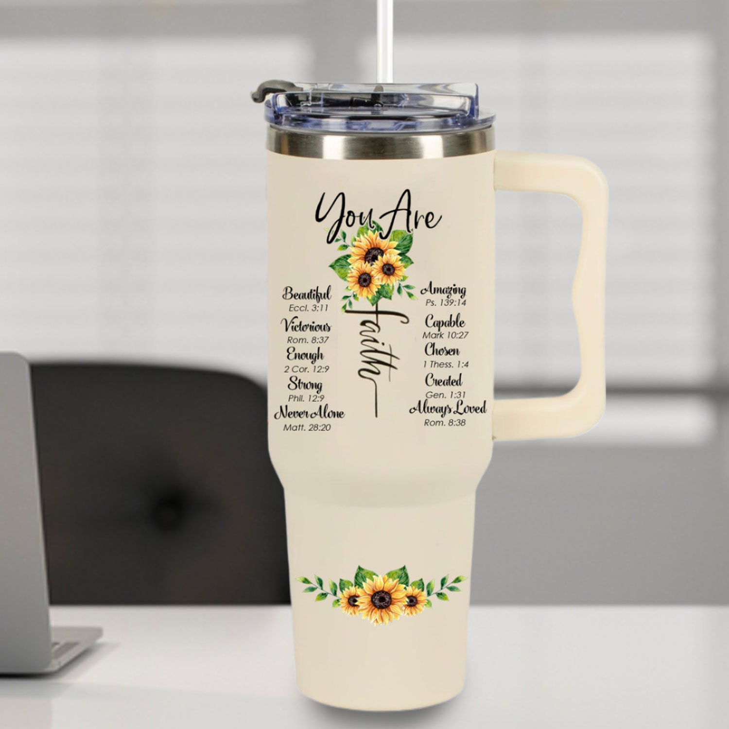 Sunflower You are 40oz Tumbler Travel Cup Christian Gifts for Women. Spiritual Gift, Inspirational Religious Gifts for Women. Birthday Gifts for Women, Friends
