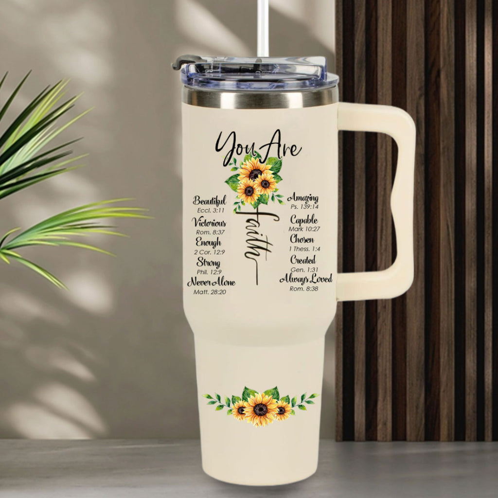 Sunflower You are 40oz Tumbler Travel Cup Christian Gifts for Women. Spiritual Gift, Inspirational Religious Gifts for Women. Birthday Gifts for Women, Friends