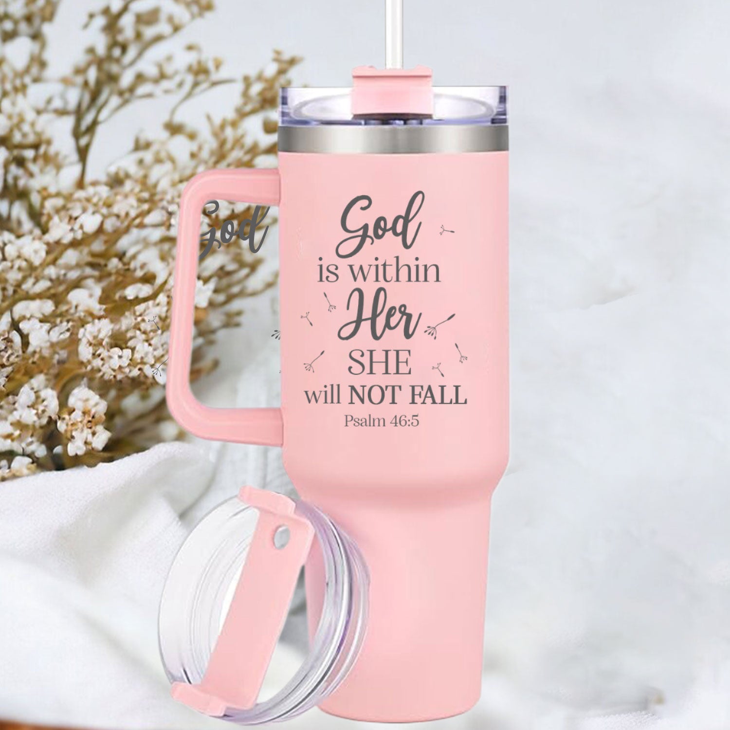 She will not fall 40oz Tumbler Travel Cup - Birthday, Christmas Gifts for Women - Religious, Self Care Inspiration Gifts