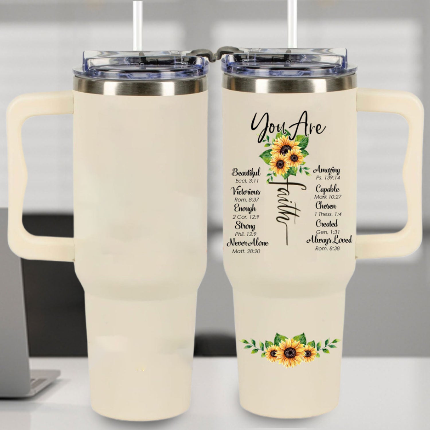 Sunflower You are 40oz Tumbler Travel Cup Christian Gifts for Women. Spiritual Gift, Inspirational Religious Gifts for Women. Birthday Gifts for Women, Friends